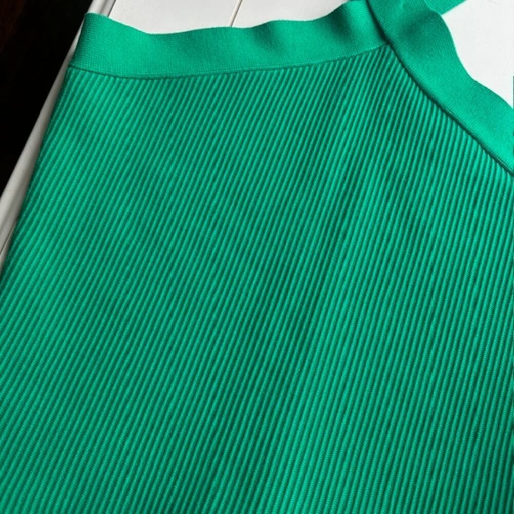 House Of Harlow 1960 Green Crop Ribbed Sculpt Knit Criss Cross Top Large - Picture 5 of 8